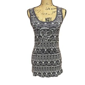MM Unplugged By Miss Me Skulls & Crystals Knit Tank Size S